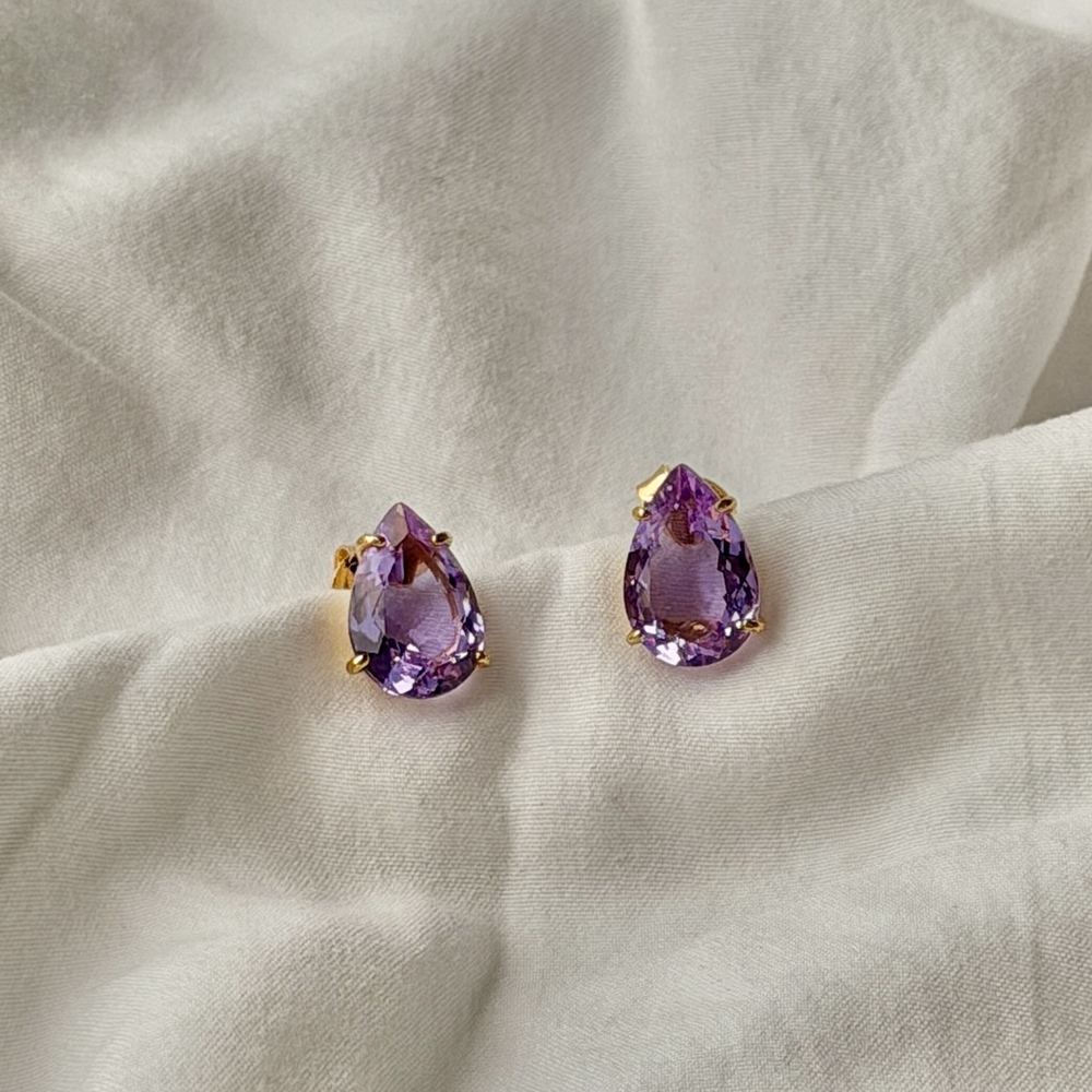 Pear Shape Earrings - Gold - Reconstituted Alexandrite